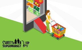 Woman pushing grocery buggy